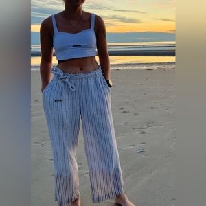 Calvin Klein Striped Linen Pants with Belt